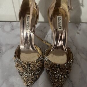 Badgley Mischka Embellished Heels - Gold and Cream